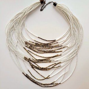 White and Gold look Beaded Multistrand Necklace - 22" length